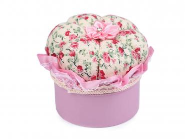 Nadelkissen mit Stauraumbox aus Metall Creme/Rosa